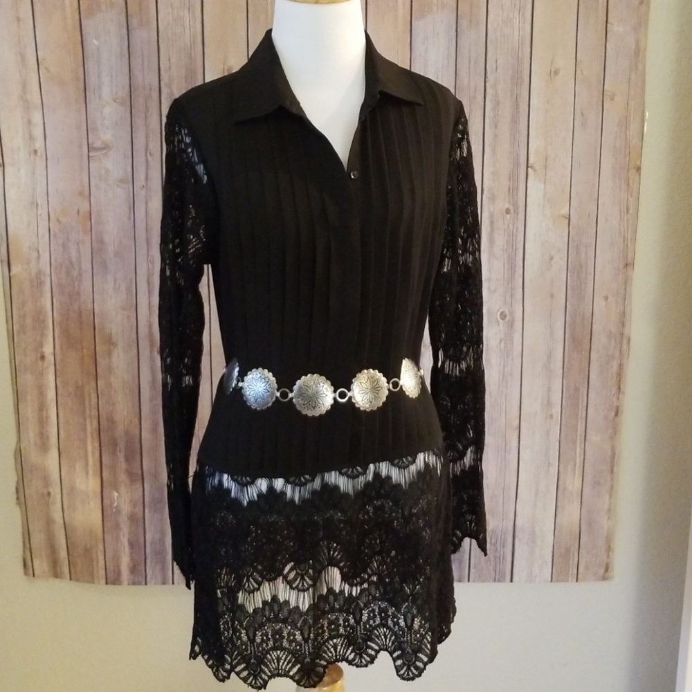 Venus brand black blouse with lace sleeves